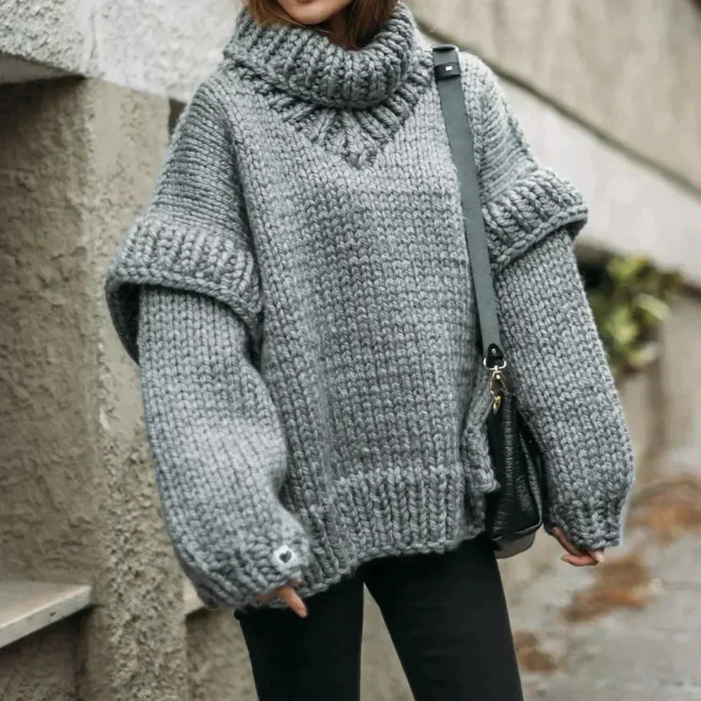 Women's Chunky Turtleneck Sweater in Grey