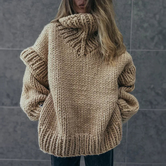 Women's Chunky Turtleneck Sweater in Khaki