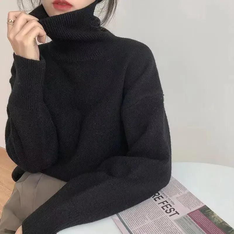 Women's Chunky Turtleneck Sweater in Black