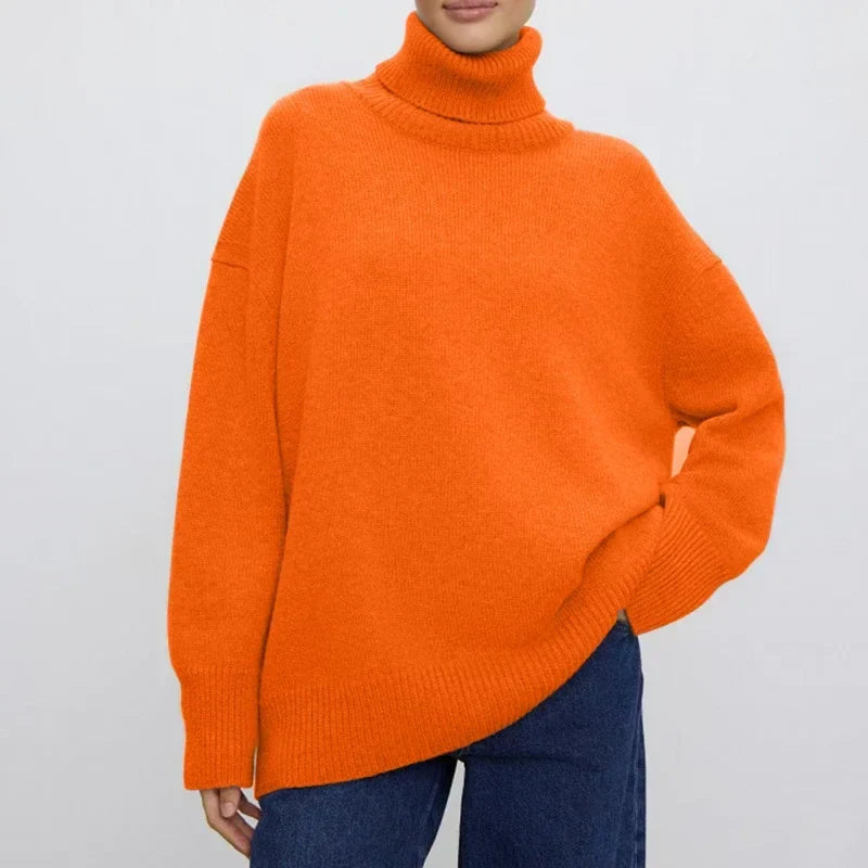 Women's Chunky Turtleneck Sweater in Orange