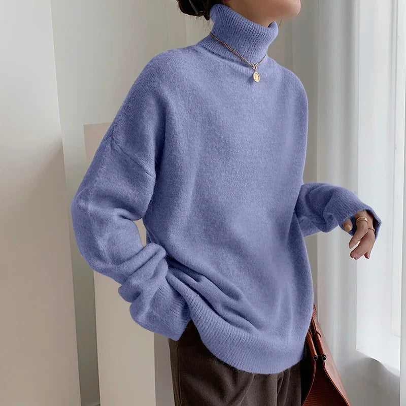 Women's Chunky Turtleneck Sweater in Periwinkle Blue