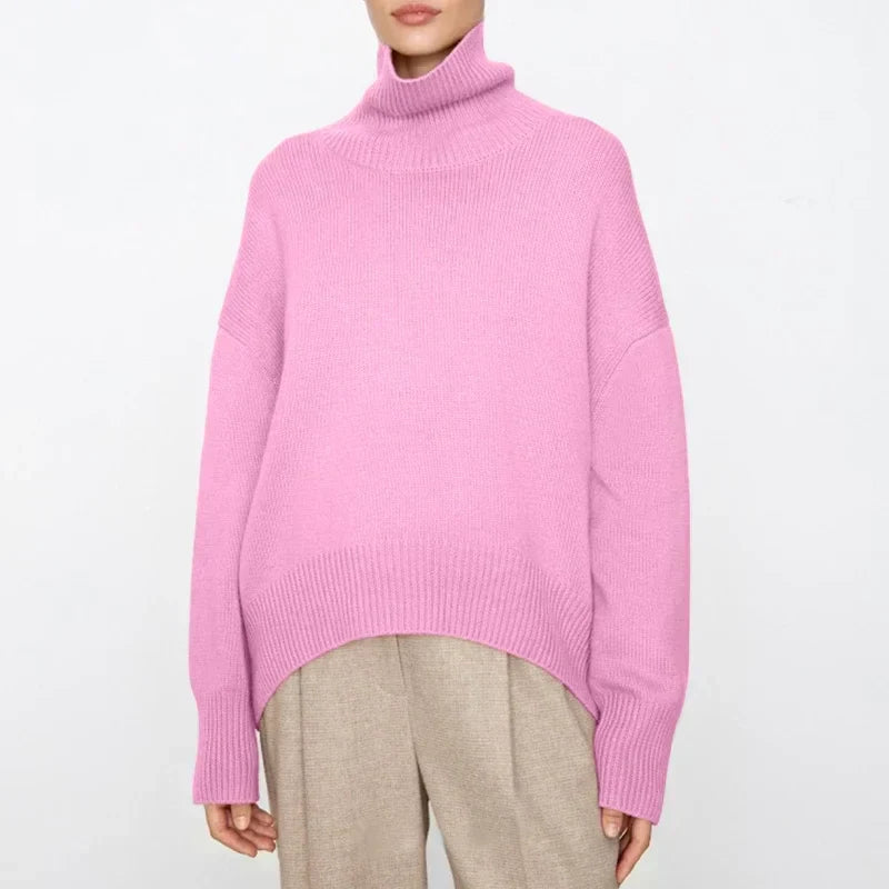 Women's Chunky Turtleneck Sweater in Pink