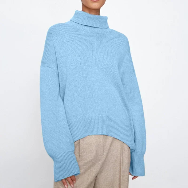 Women's Chunky Turtleneck Sweater in Sky Blue