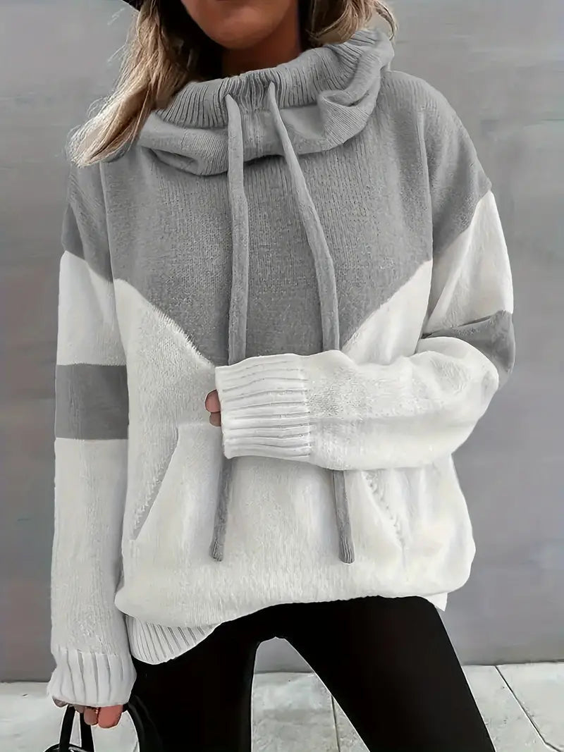 Women's Colour Block Knit Hoodie in Grey