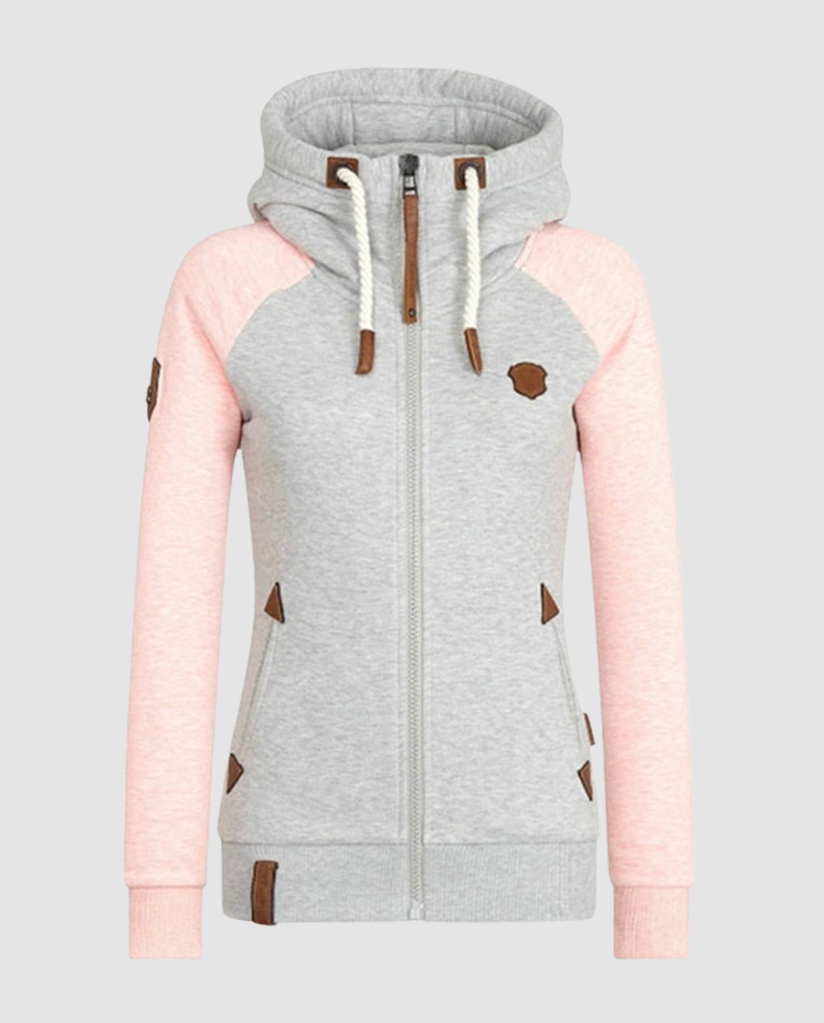 Women's Colour Block Zip Hoodie in Grey and Pink