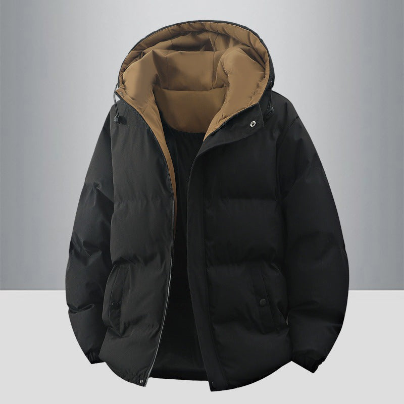 Women's Contrast Hood Puffer Winter Jacket in Black