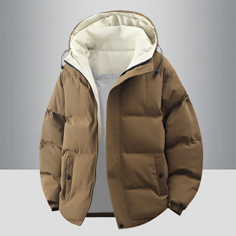 Women's Contrast Hood Puffer Winter Jacket in Brown