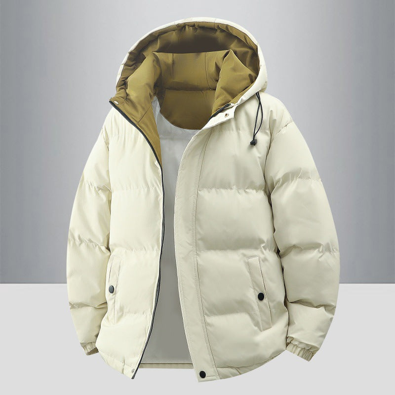 Women's Contrast Hood Puffer Winter Jacket in Ivory