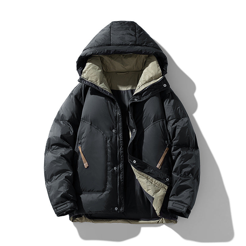 Women's Contrast Lined Puffer Winter Jacket in Black