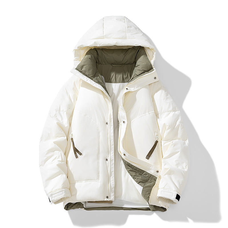 Women's Contrast Lined Puffer Winter Jacket in Off White