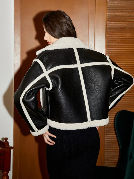 Women's Contrast Trim Faux Leather Jacket