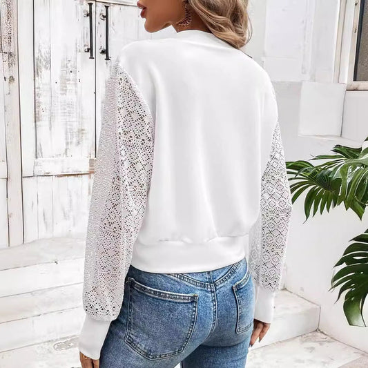 Women's Crochet Sleeve Bomber Jacket