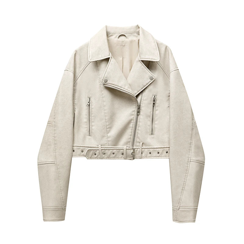 Women's Cropped Biker Jacket in Cream
