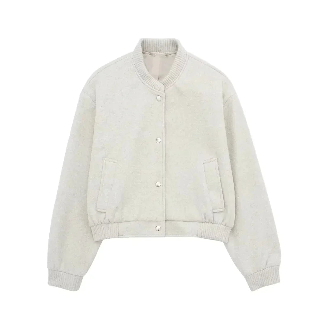 Women's Cropped Bomber Jacket in Beige