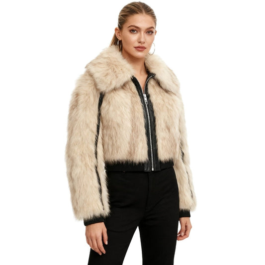 Women's Cropped Faux Fur Bomber Jacket