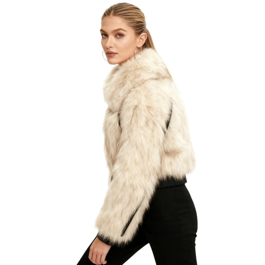 Women's Cropped Faux Fur Bomber Jacket