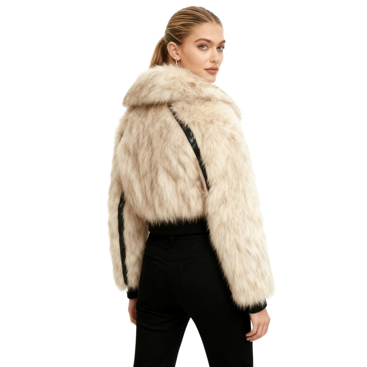 Women's Cropped Faux Fur Bomber Jacket