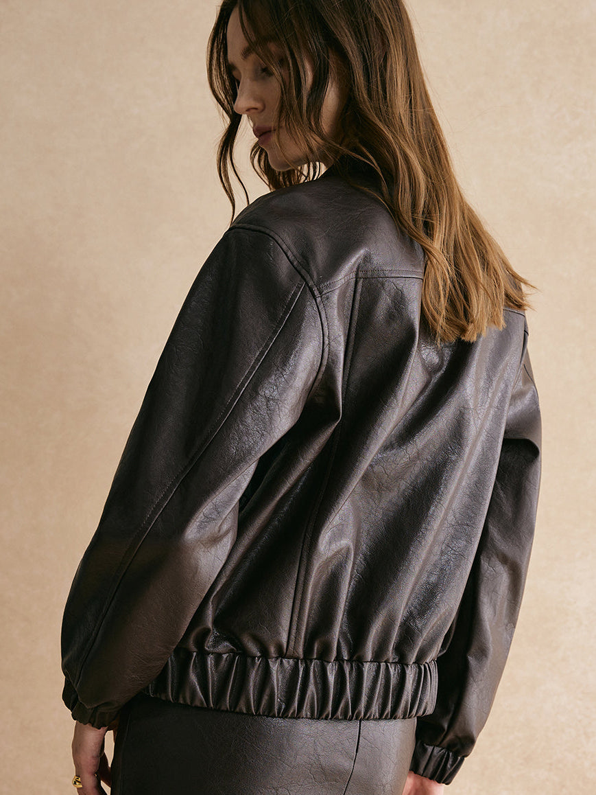 Women's Cropped Faux Leather Bomber
