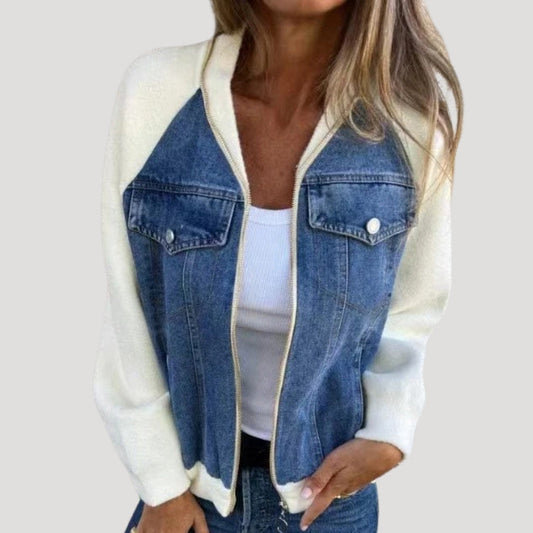 Women's Denim Bomber Jacket in Blue