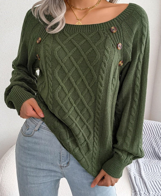 Women's Diamond Knit Sweater in Green