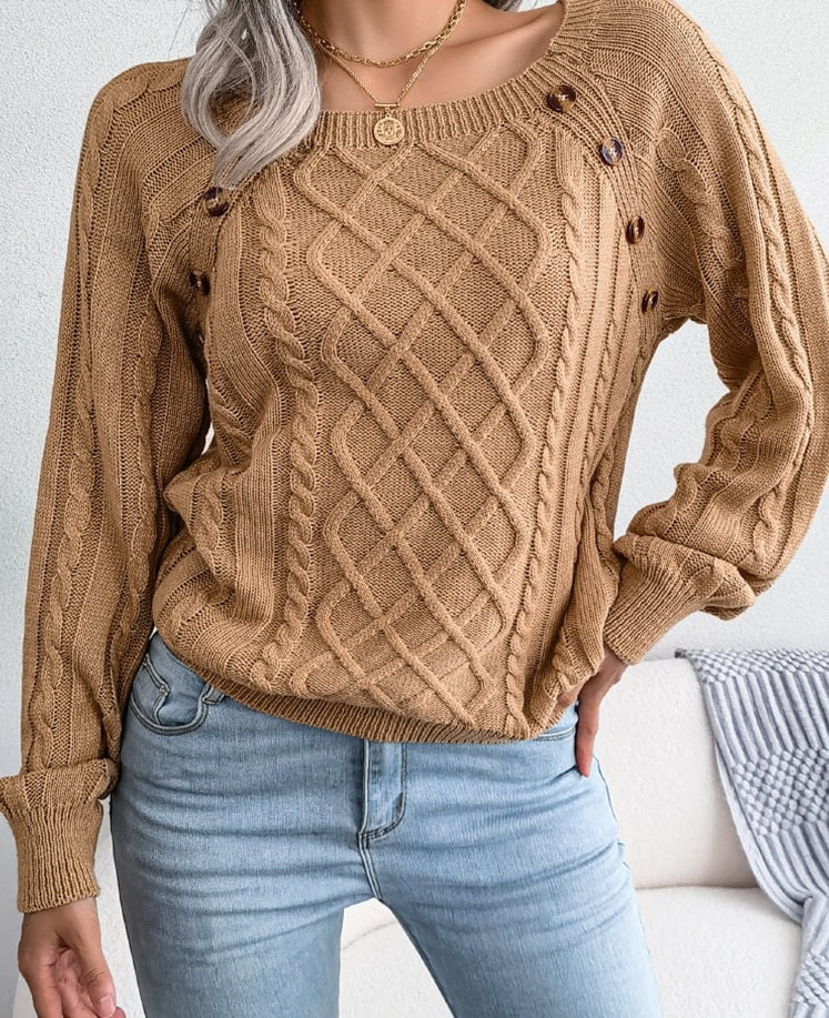 Women's Diamond Knit Sweater in Khaki