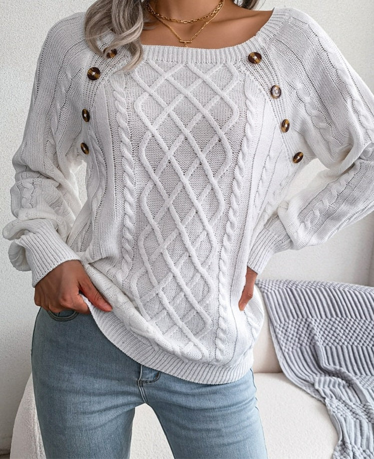 Women's Diamond Knit Sweater in White