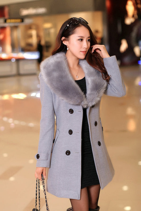 Women's Double Breasted Coat in Grey