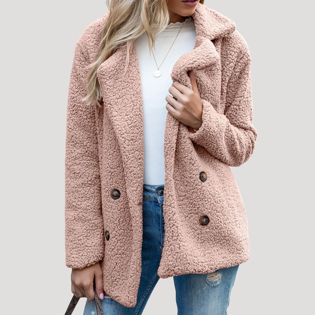 Women's Double Breasted Teddy Winter Jacket in Pink