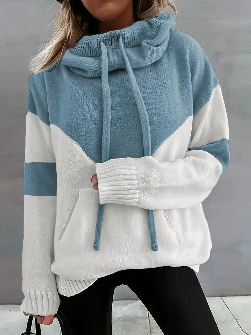 Women's Dual Tone Cowl Neck Knit Hoodie