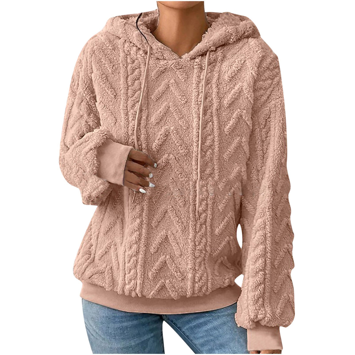 Women's Embossed Teddy Hoodie in Blush Pink