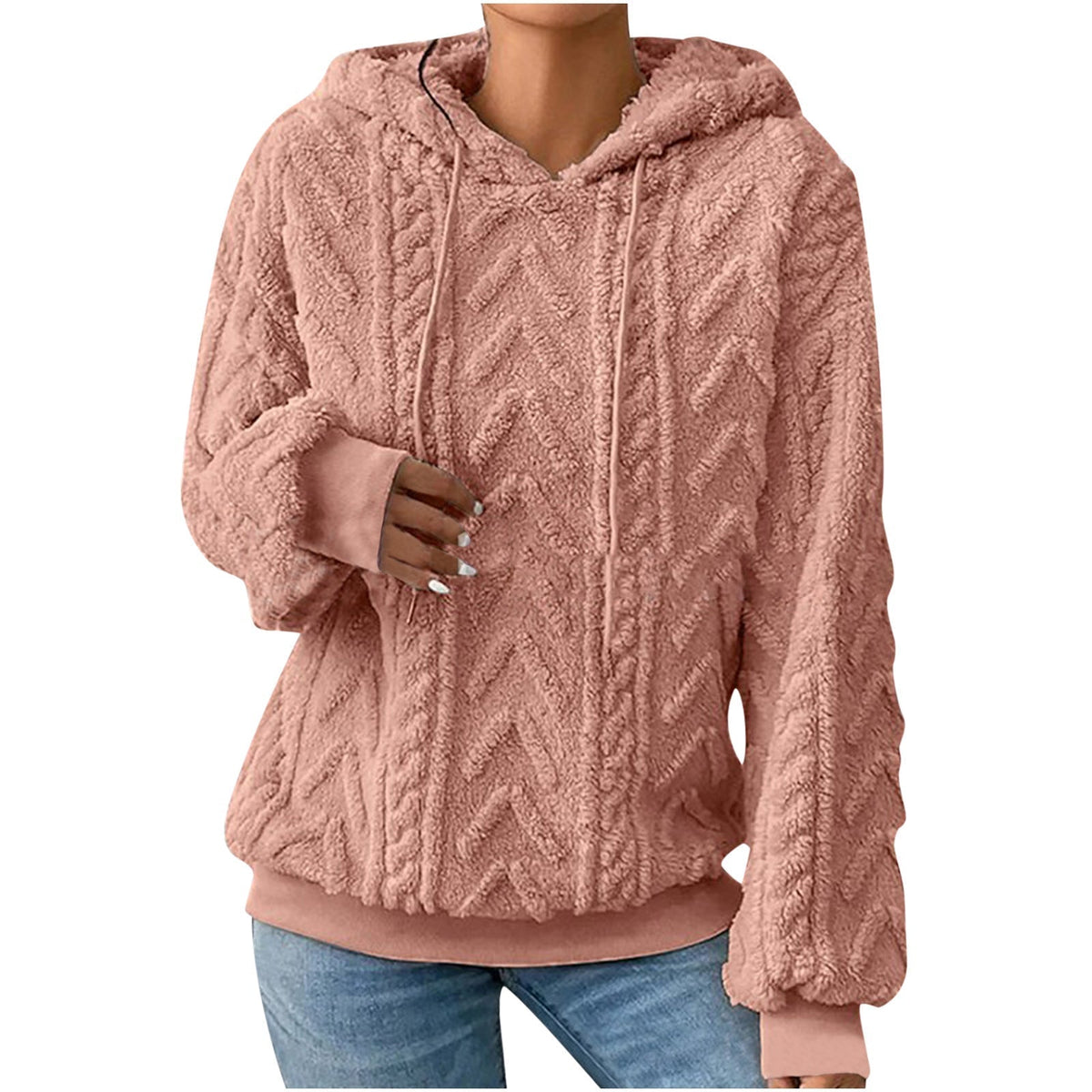 Women's Embossed Teddy Hoodie in Coral Pink