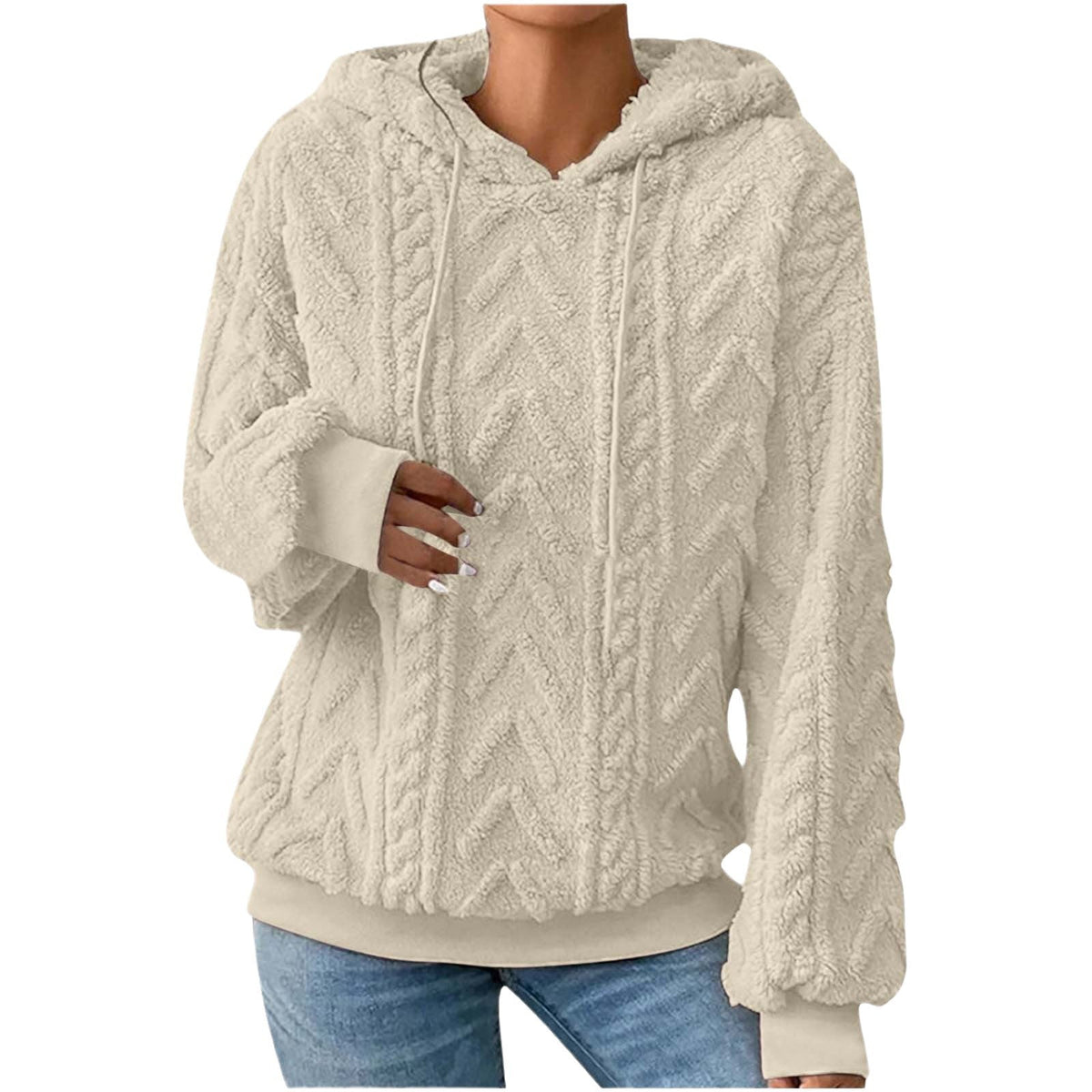 Women's Embossed Teddy Hoodie in Milk White