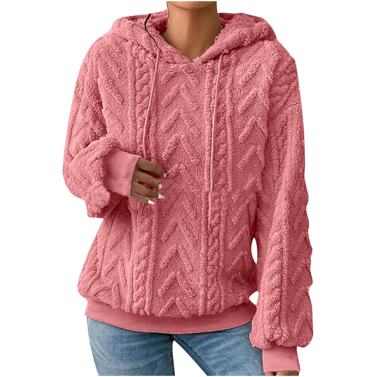 Women's Embossed Teddy Hoodie in Rose Pink