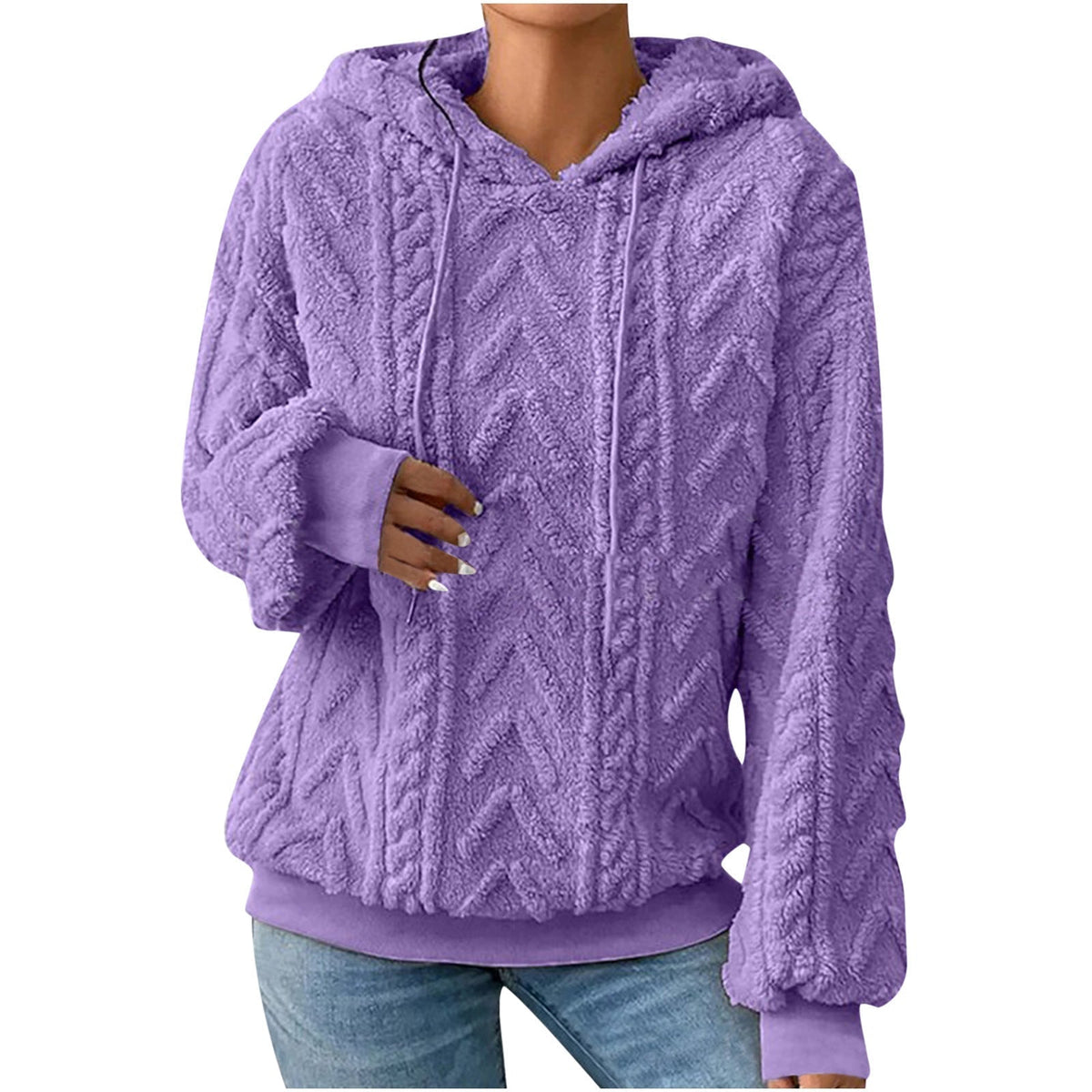 Women's Embossed Teddy Hoodie in Violet