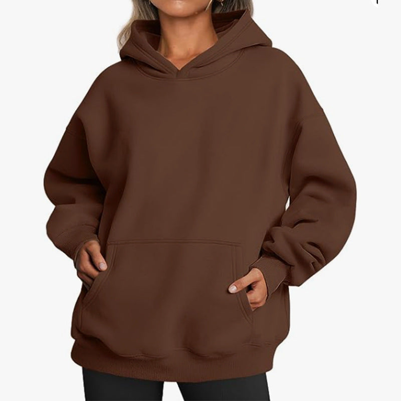 Women's Extended Hem Hoodie in Coffee Brown
