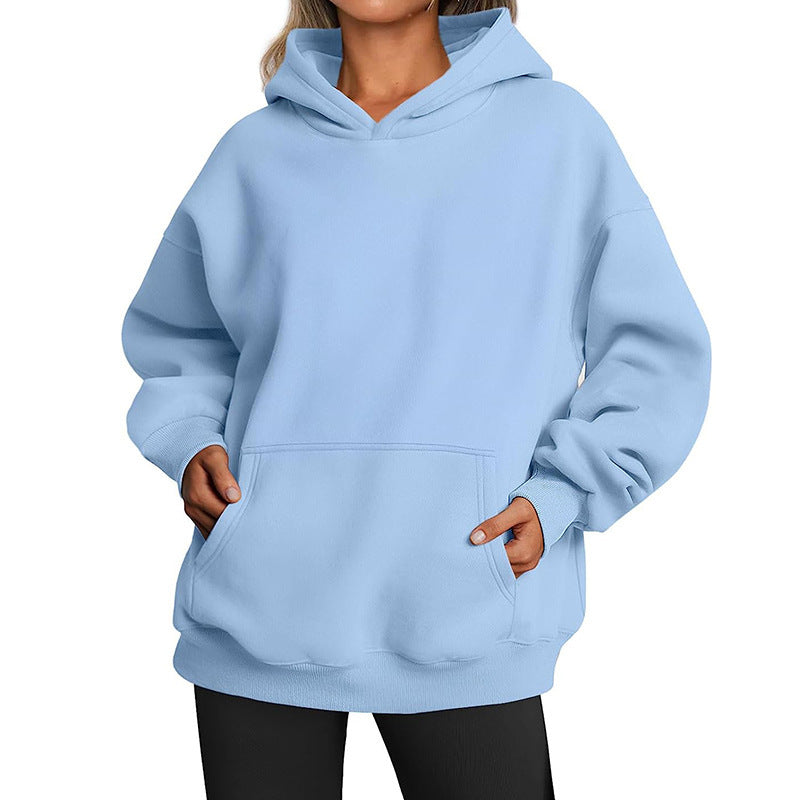 Women's Extended Hem Hoodie in Light Blue