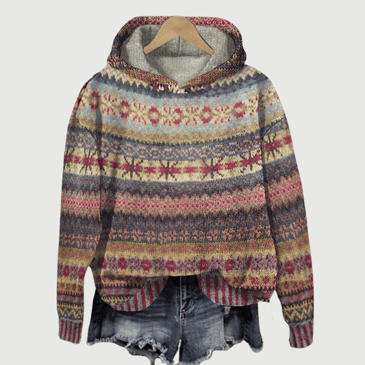 Women's Fair Isle Hooded Sweater in Brown