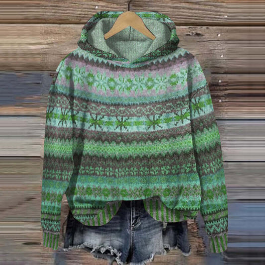 Women's Fair Isle Hooded Sweater in Green