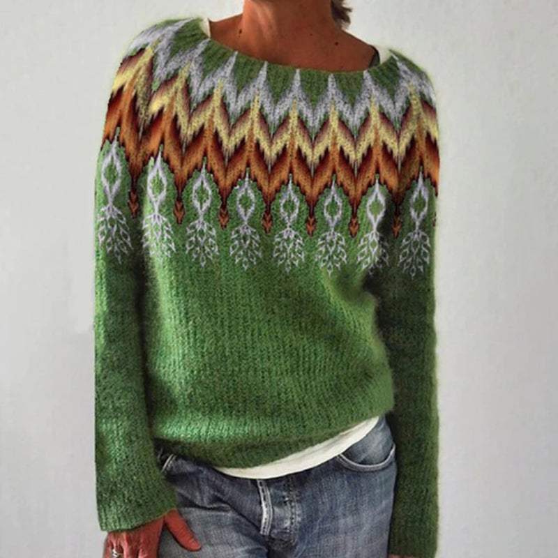 Women's Fair Isle Knit Sweater in Green