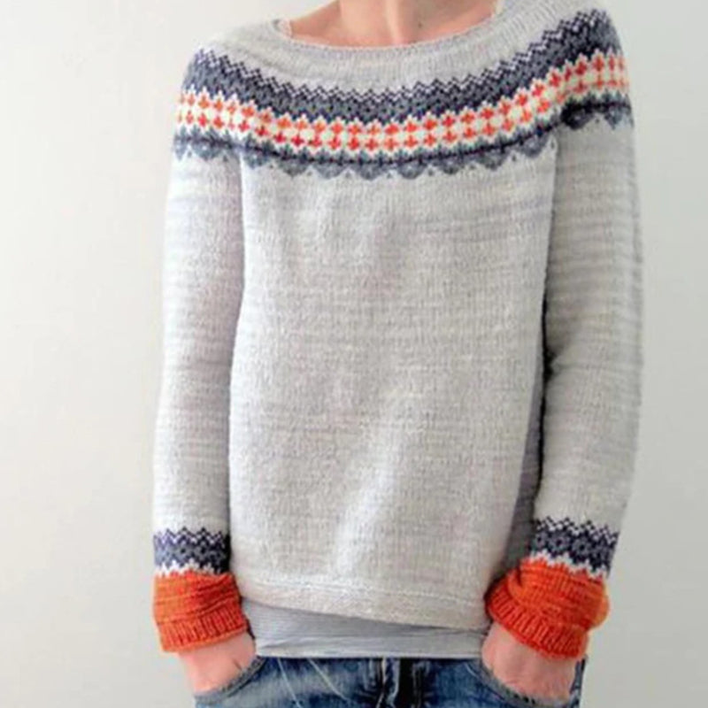 Women's Fair Isle Knit Sweater in Grey