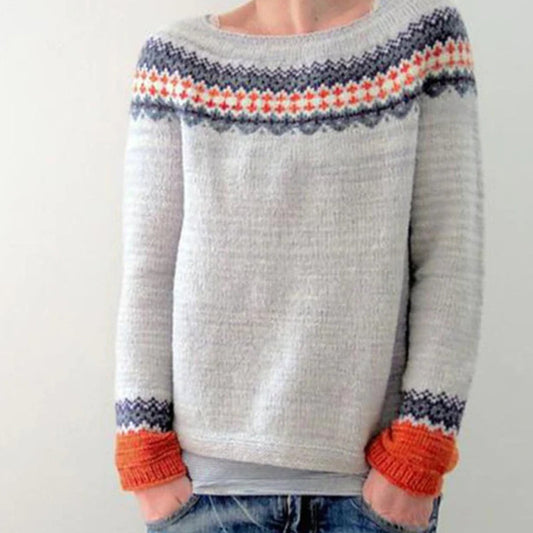 Women's Fair Isle Knit Sweater in Grey