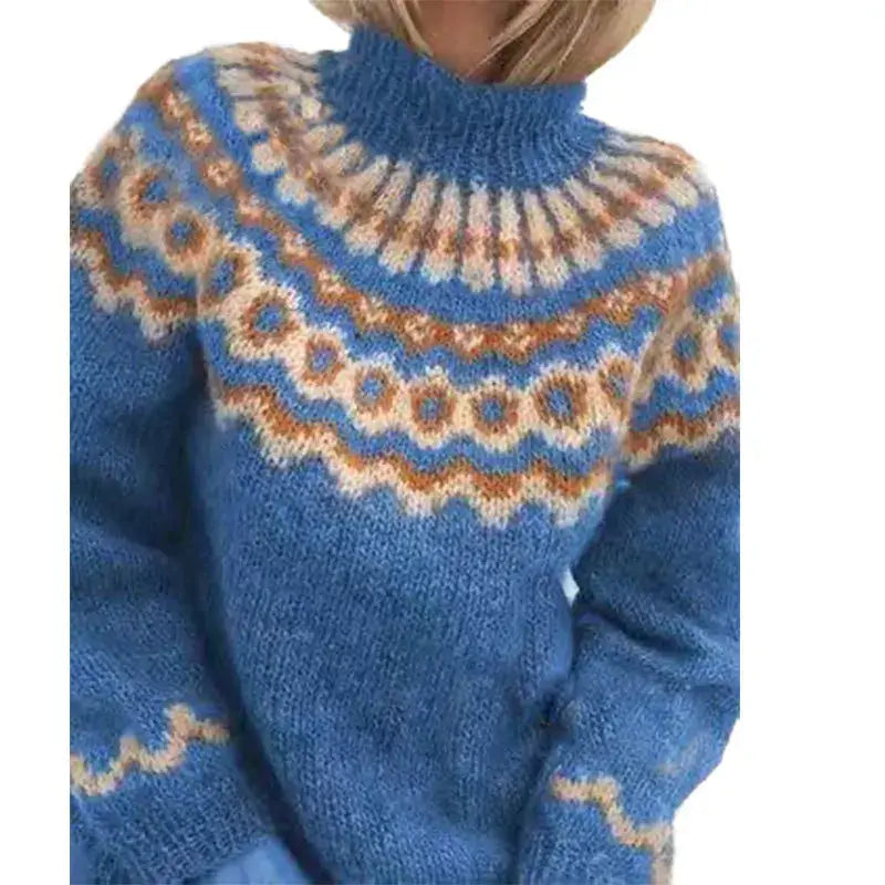 Women's Fair Isle Turtleneck Sweater in Blue