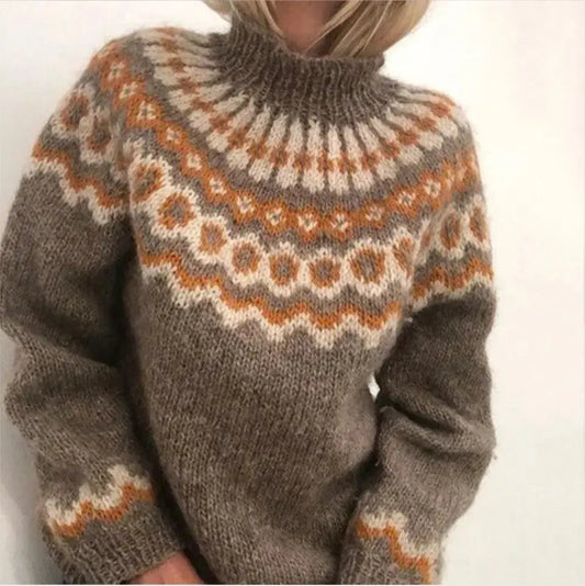 Women's Fair Isle Turtleneck Sweater in Brown