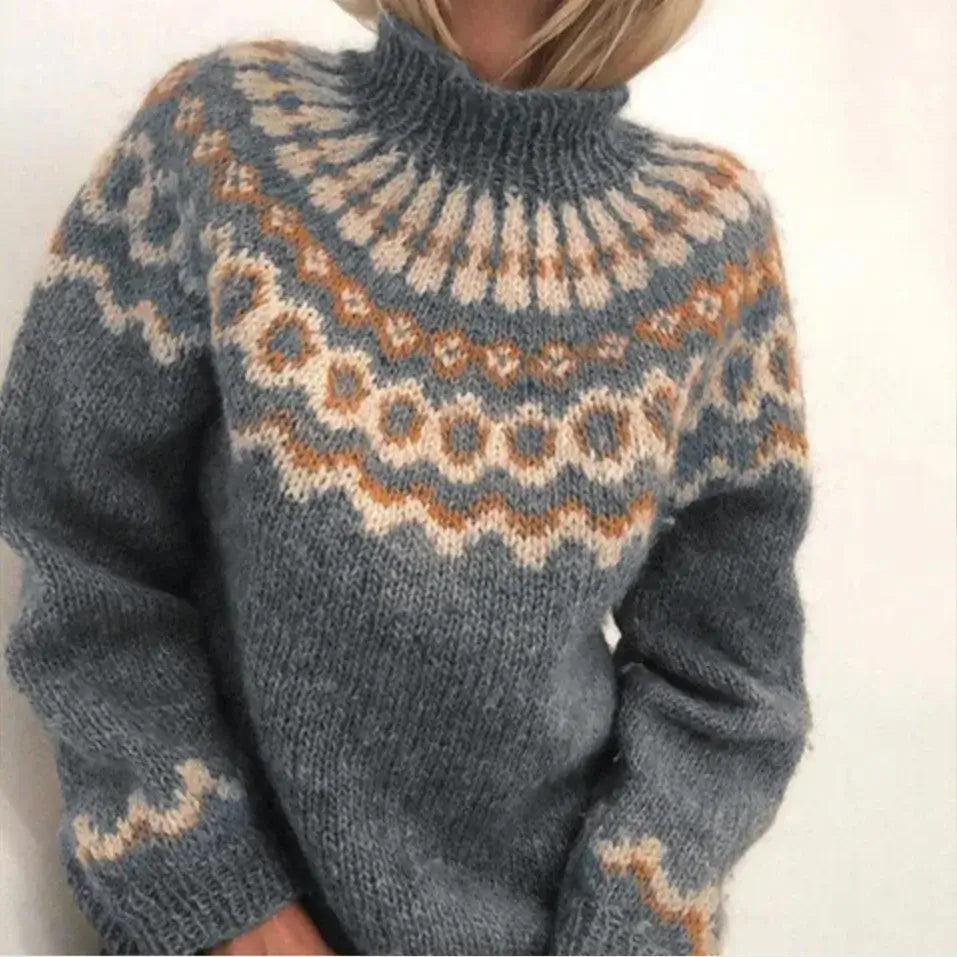 Women's Fair Isle Turtleneck Sweater in Grey