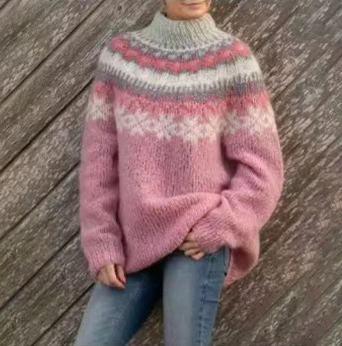 Women's Fair Isle Yoke Sweater in Pink