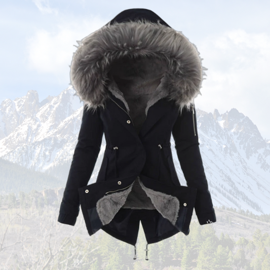 Women's Faux Fur Hooded Winter Coat in Black