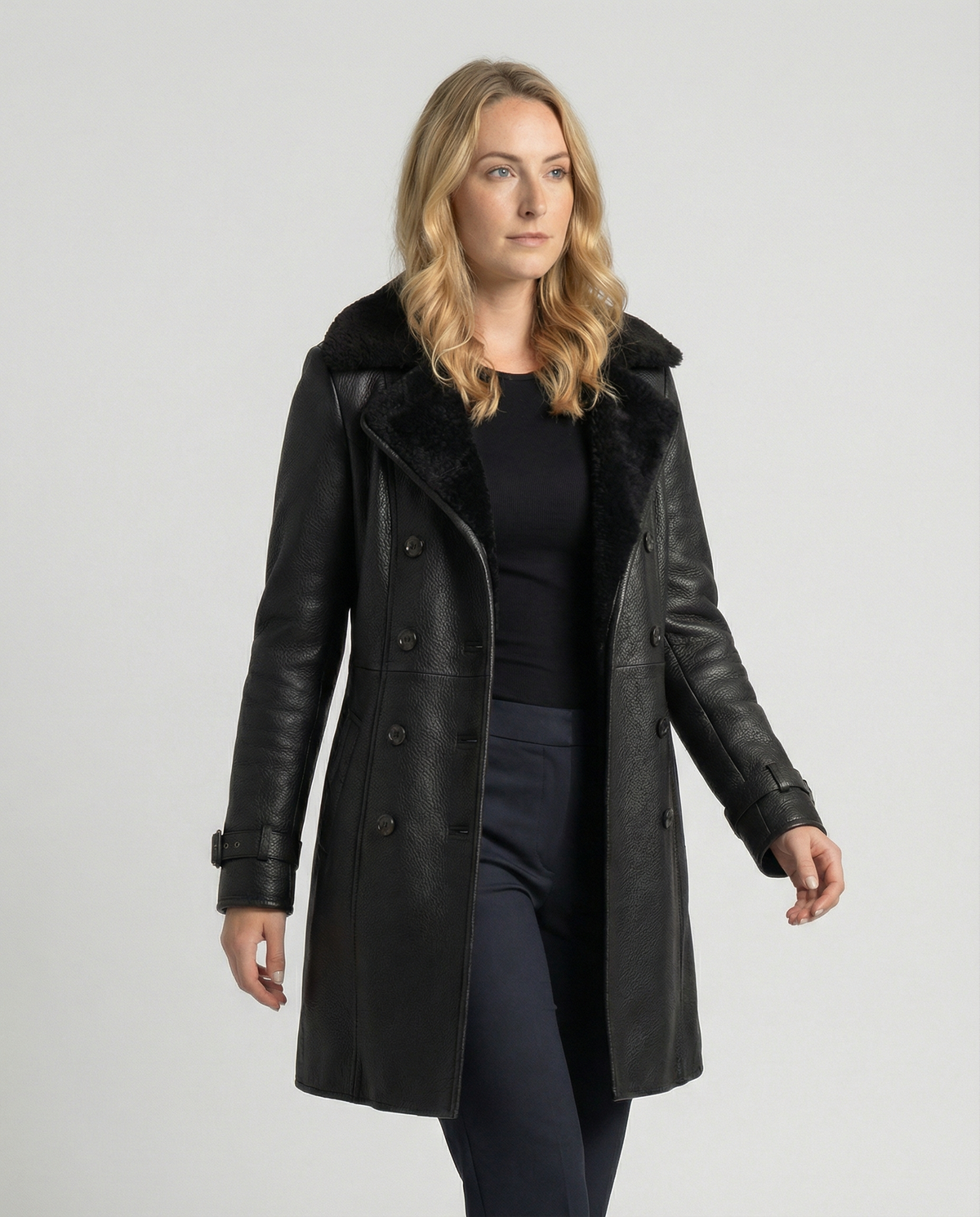 Women's Faux Leather Coat in Black
