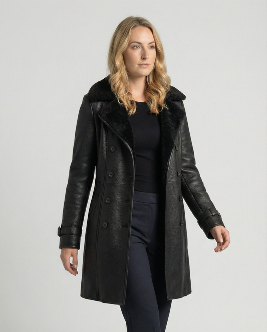 Women's Faux Leather Coat in Black
