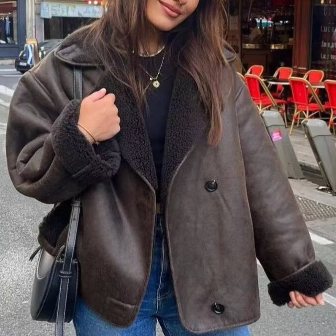 Women's Faux Shearling Lined Jacket in Brown