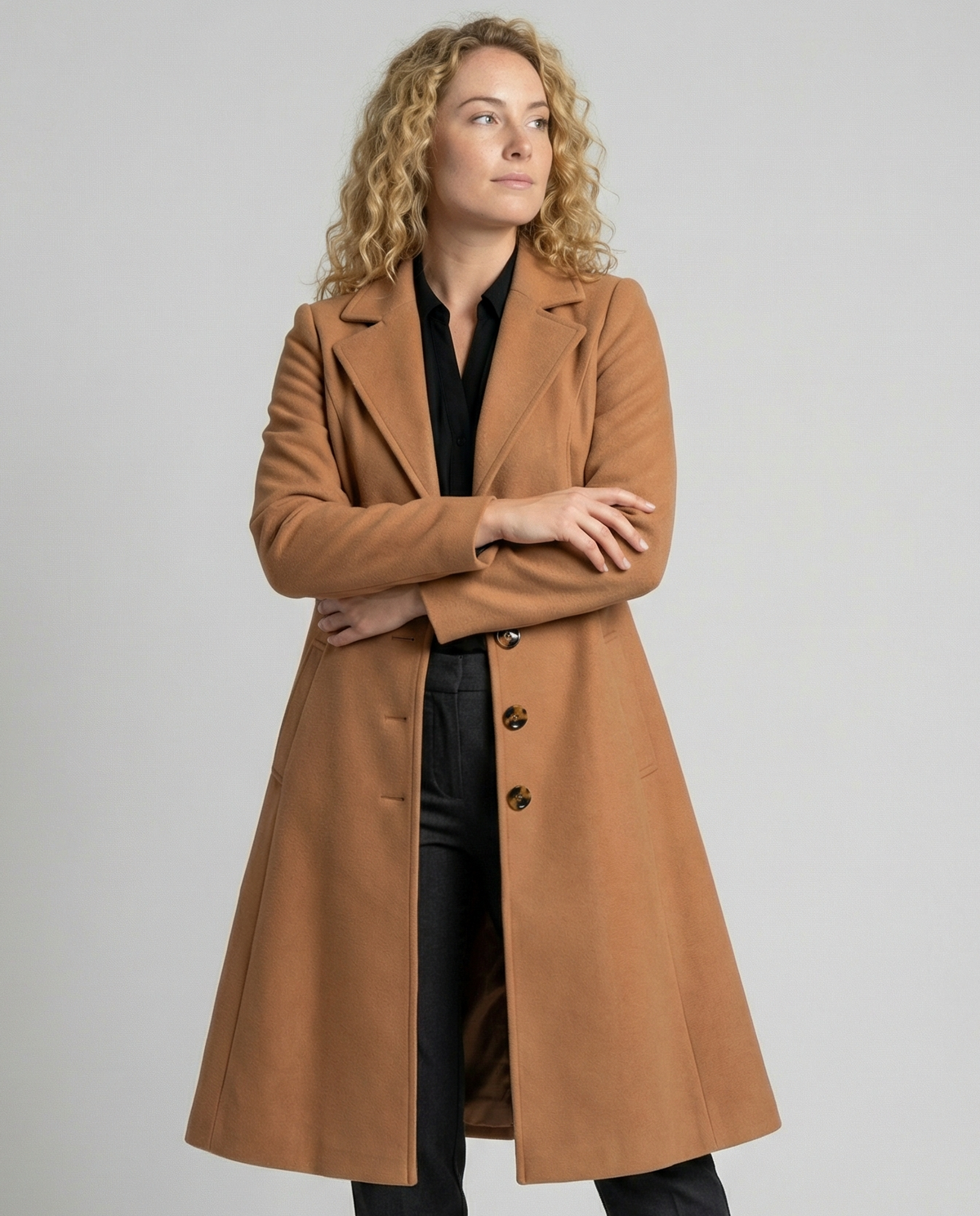 Women's Fit And Flare Coat in Camel